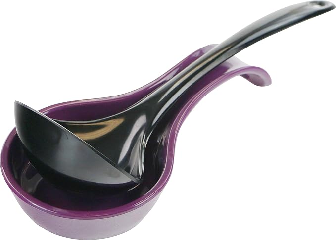 Reston Lloyd Kitchen Counter Utensil Spoon Rest, Ladles, Spaghetti Forks, & Spatulas, Durable BPA-Free Plastic – Dishwasher Safe, Décor, Space Saving Hanging Hole on Handle, Plum