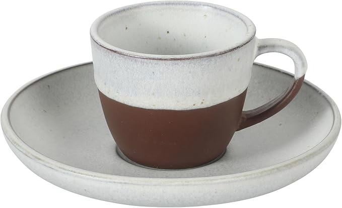 Gibson Elite William Crest 8 Piece Cup & Saucer Set, 4 Stoneware Cups & 4 Saucers, Reactive Glaze Finish, 3.5oz Espresso Cups, 5.5” Saucers, Round Coffee Set, Microwave & Dishwasher Safe - Ash White