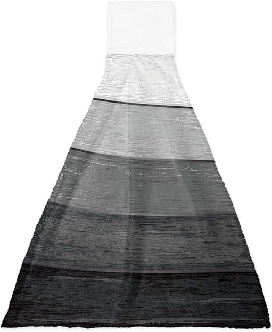 Alandar Home Kitchen Tie Towel Set of 1, Farm Retro Wood Grain Black Gray Absorbent Soft Hand Towels for Bathroom Hanging Towels, Farmhouse Gradient Stripes Fast Drying Cleaning Cloth with Loop
