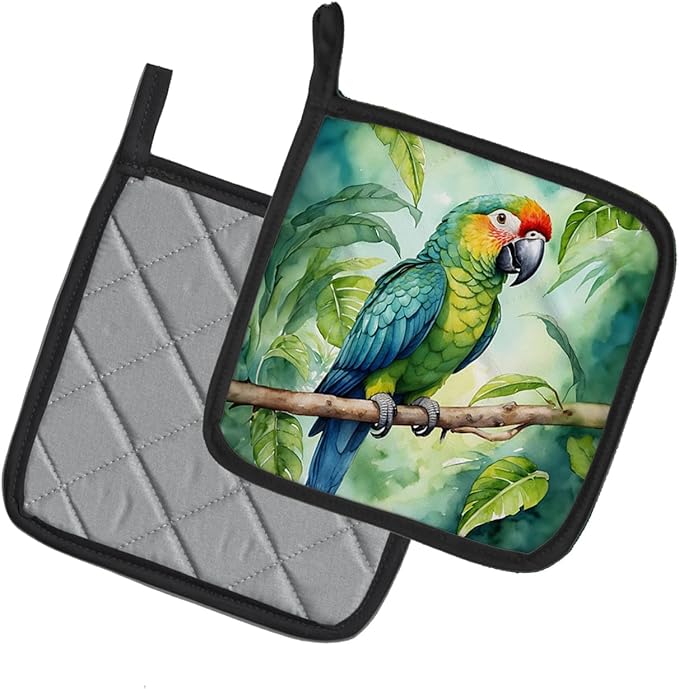 Caroline's Treasures Amazon Parrot Pair of Pot Holders Kitchen Heat Resistant Pot Holders Sets Oven Hot Pads for Cooking Baking BBQ, 7 1/2 x 7 1/2