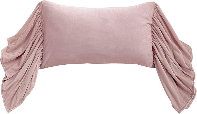 HiEnd Accents Stella Faux Silk Velvet Long Ruffled Pillow, 14x26 inch, Lilac, Romantic Western Modern Traditional Style Luxury Bedding, Decorative Throw Pillow