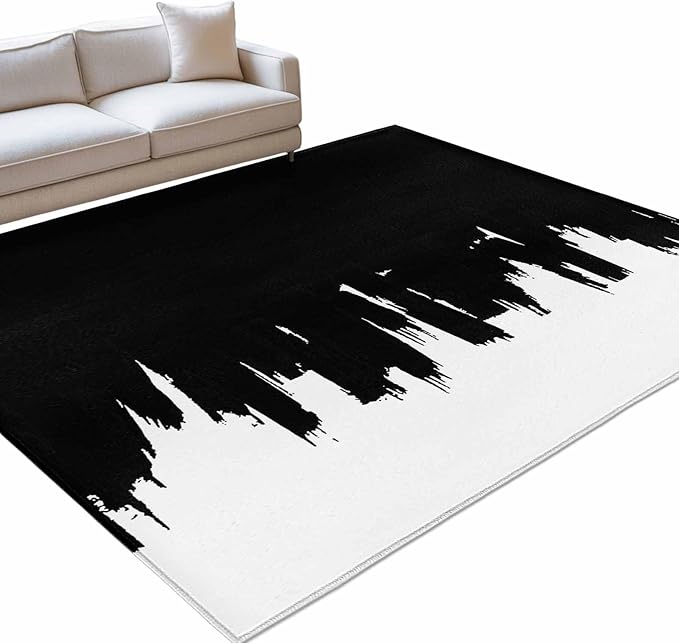 Area Rug 9x12ft, Abstract Black Graffiti Texture Washable Rugs for Living Room Bedroom Rectangle Floor Carpet, Modern Minimalist Art Soft Non-Slip Area Rugs for Dining Room