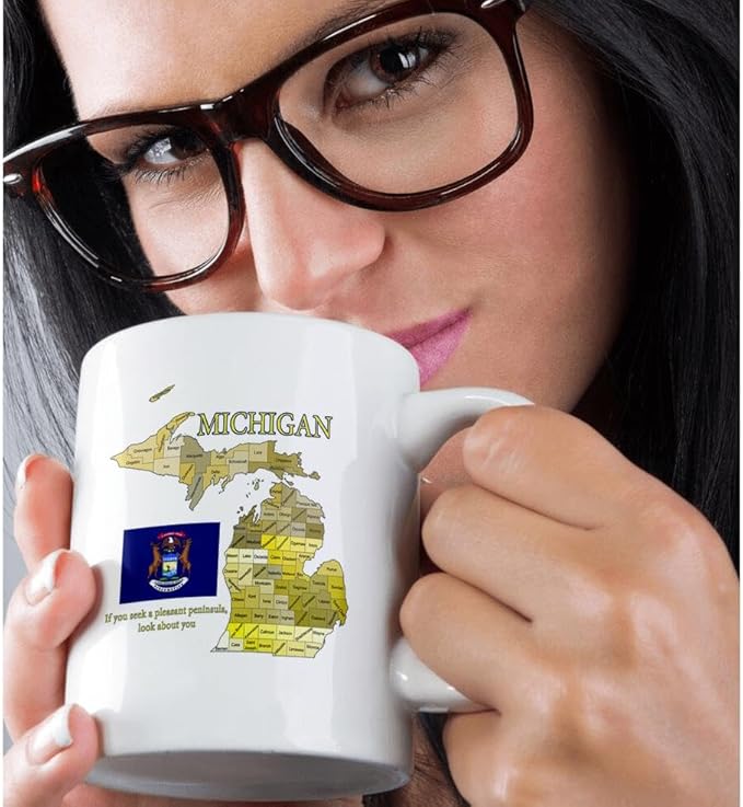 3dRose Flag, Map and motto of Michigan with all counties labeled 11oz Magic Transforming Mug