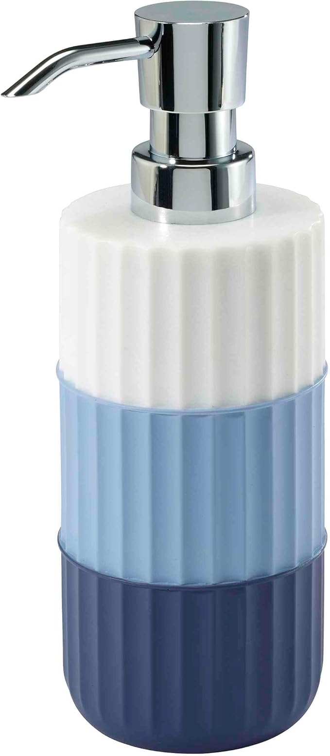 Izod - Bathroom Set, 4pc Countertop Accessories, Tumbler, Toothbrush Holder, Soap Dish & Lotion Pump, Striped Resin Decor, Dorm Room Essentials (Clubhouse Collection, Blue)