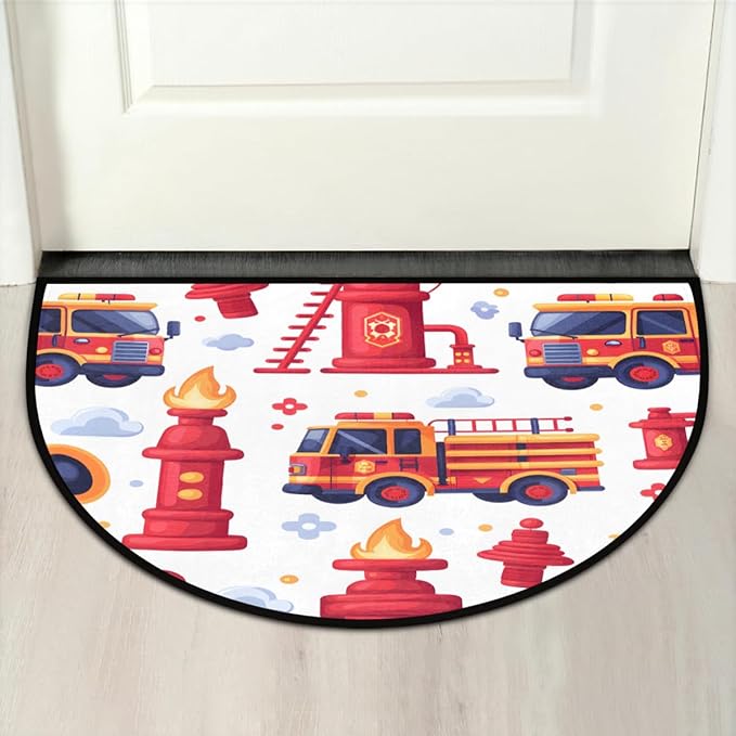 Firefighter Equipment Tools Half-Round Door Mat | Indoor Entrance Half-Moon Rug | Low-Pile | Area Rug, Non-Slip, Absorbent Semi-Circle Welcome Mats for Kitchen, Patio, and Home Decor | 36x24 Inches