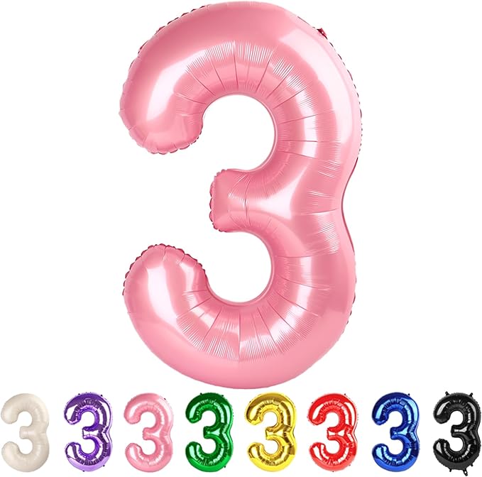 Numbers 3 Balloons Pearl Pink Party Decorations for Girl Boys, 40 In Big Three Balloons for Engagement, Wedding, Celebration Party, Graduations, Photo Shoot