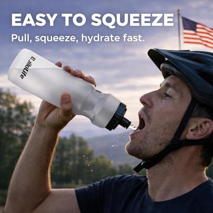 Hockey Water Bottle with Long Straw -32 OZ Squeeze Sports Water Bottles 2 Pack with 2 Lids Each(Straw and Squeeze),Lacrosse Water Bottle for Helmet Hockey,Football,Boxing,BPA Free,Dishwash Safe(Clear)