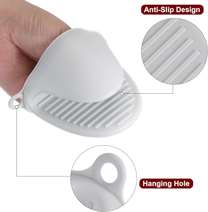 HARFINGTON 4pcs Thickened Mini Oven Gloves, Heat Resistant Silicone Oven Mitts Finger Pinch Grips Pot Holder for Kitchen, Cooking, Baking, BBQ Heat Resistant Gloves, Gray White