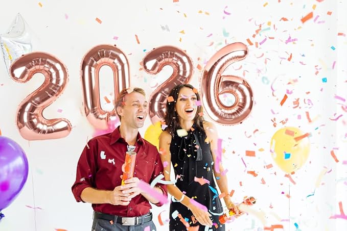 2026 Balloon Numbers - 40 Inch Rose Gold New Years Eve Party Supplies 2026, Nye Decor Party Decorations Happy New Year, New Years Eve Foil Party Balloons, Graduation Party Decorations