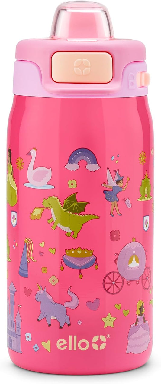 Ello Kids Pop & Fill 12oz Toddler Water Bottle with Quick Fill Lid, Double-Wall Vacuum Insulated Stainless Steel, Leak Proof, BPA Free, Sip & Chug, For School, Lunchboxes, Royal Palace