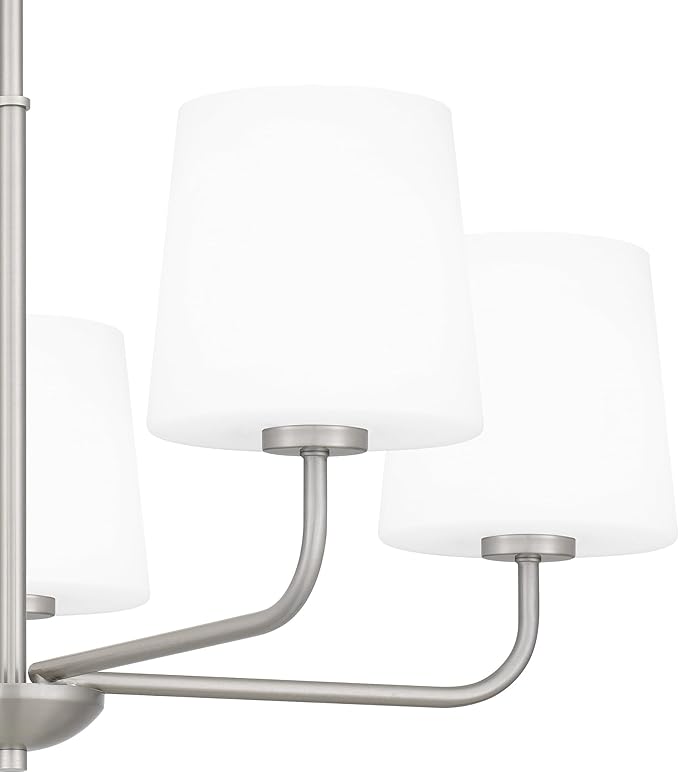 Quoizel Gallagher 1-Tier Chandelier, 28 Inch 5-Light Brushed Nickel Hanging Ceiling Light Fixture, Max Adjustable Height 52", Modern Industrial Design for Dining, Living Room, Kitchen or Office