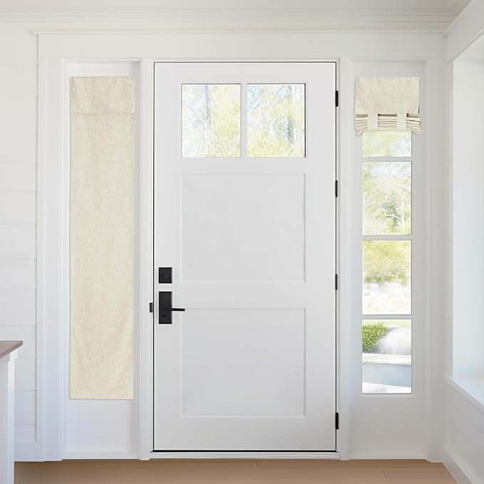 RYB HOME 100% Blackout Curtains for Sightlight Window, Linen Textured Blend Privacy Front Door Curtain Blinds for French Door Kitchen Living Room Doorway, W 12 x L 69 inch, Beige, 1 Panel
