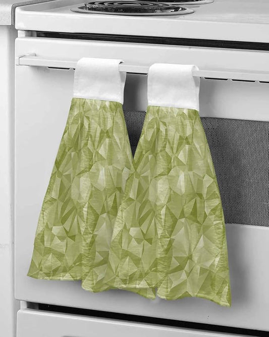 Alandar Home Kitchen Tie Towel Set of 2, Sage Green Geometric Art Absorbent Soft Hand Towels for Bathroom Hanging Towels, Abstract Modern Patterns Fast Drying Cleaning Cloth with Loop