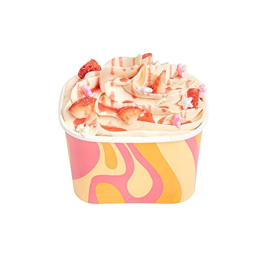 Restaurantware Paper Cups 50 Count 12 Ounce Square Disposable Ice Cream Containers, Leak-Resistant Paper Dessert To Go Cups, Hot And Cold Food, Durable Tropical Twist Design
