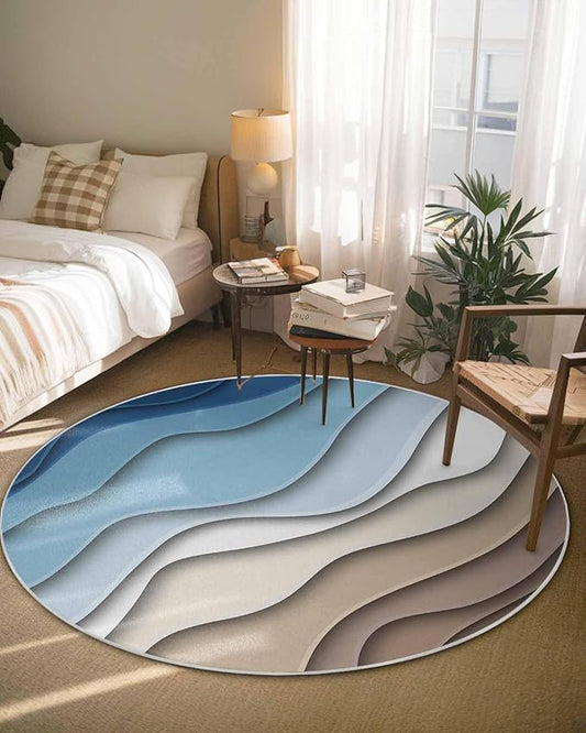 Round Area Rug,Blue Gradient Abstract Geometric Circle Living Room Rug Non-Slip Rugs Indoor Carpet,Water Ripple Stripe Modern Art Soft Comfort Rugs for Bedroom KidsRoom Nursery