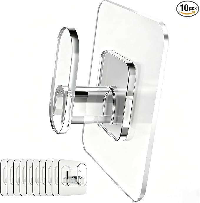 DELITON Clear Cute Storage Hooks, 10 Packs, Adhesion - Stick on Wall for Bathroom Towel&Hanging Robe, Coat