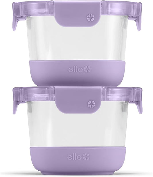 Ello Duraglass Refresh 2 Cup Meal Prep Sets 4Pc, 2 Pack - Glass Food Storage Container with Silicone Boot and Airtight BPA-Free Plastic Lids, Dishwasher, Microwave and Freezer Safe, Dusty Lavender