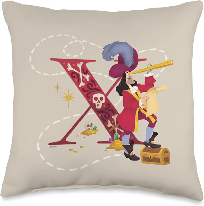 Disney Villains Alphabet Monogram Captain Hook Letter X Throw Pillow