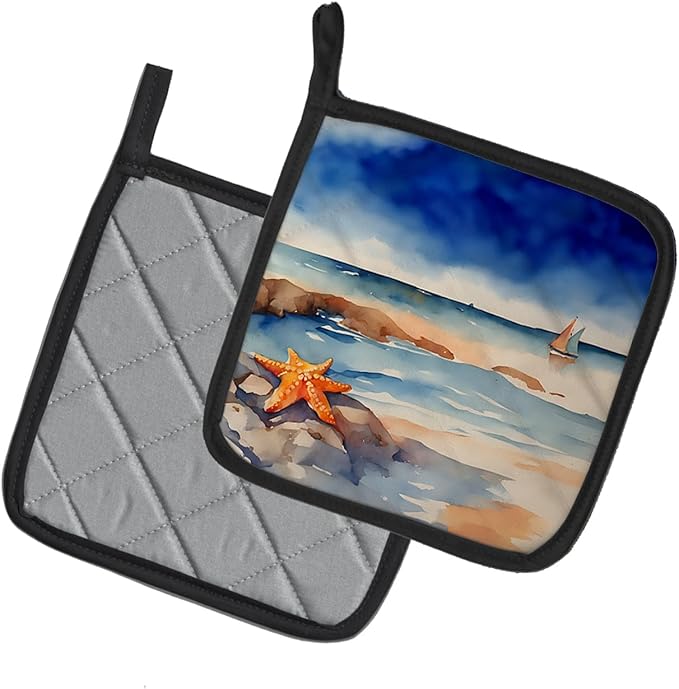 Caroline's Treasures Starfish Pair of Pot Holders Kitchen Heat Resistant Pot Holders Sets Oven Hot Pads for Cooking Baking BBQ, 7 1/2 x 7 1/2
