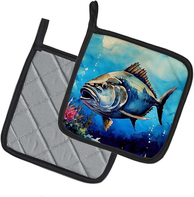 Caroline's Treasures Bluefin Tuna Pair of Pot Holders Kitchen Heat Resistant Pot Holders Sets Oven Hot Pads for Cooking Baking BBQ, 7 1/2 x 7 1/2