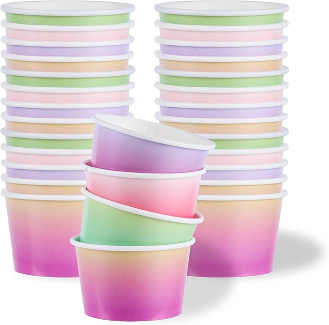 Restaurantware Paper Cups 200 Count 8 Ounce Square Disposable Ice Cream Containers, Leak-Resistant Paper Dessert To Go Cups, Hot And Cold Food, Durable Assorted Ombre Design