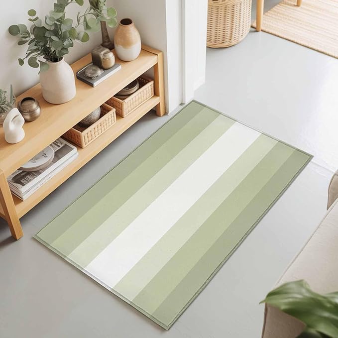 Area Rug 2x3ft, Modern Sage Green Gradient Style Washable Rugs for Living Room Bedroom, Farmhouse Ombre Stripe Soft Non-Slip Area Rugs Rectangle Floor Carpet for Dining Room