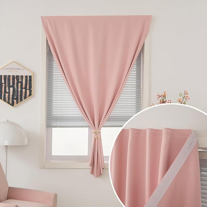 Self Adhesive Curtains, Stick Curtain Blackout Shades Window Cover Curtains for Living Room No Drilling, 47" W X 96" L, Pink, 1 Panel