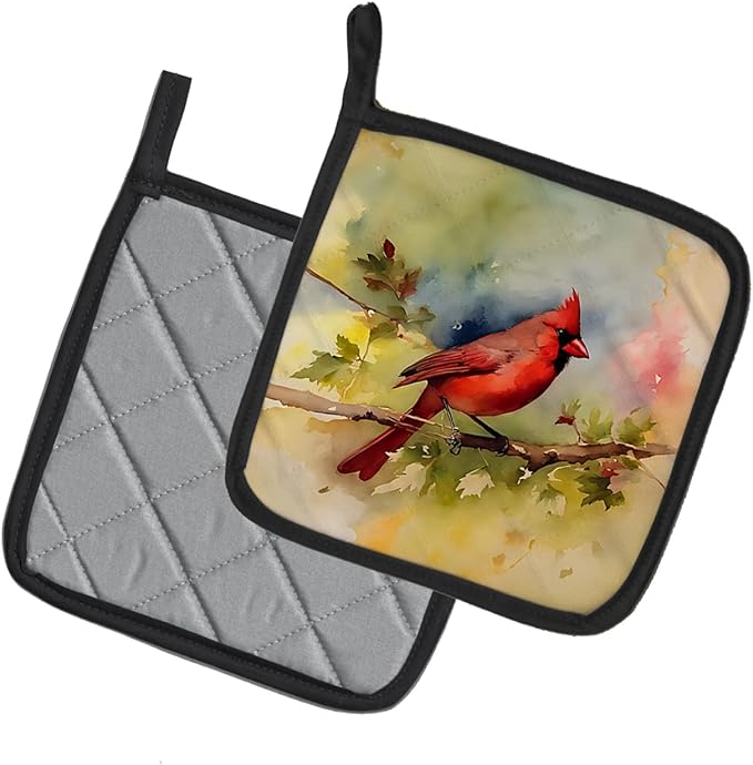 Caroline's Treasures Cardinal Pair of Pot Holders Kitchen Heat Resistant Pot Holders Sets Oven Hot Pads for Cooking Baking BBQ, 7 1/2 x 7 1/2