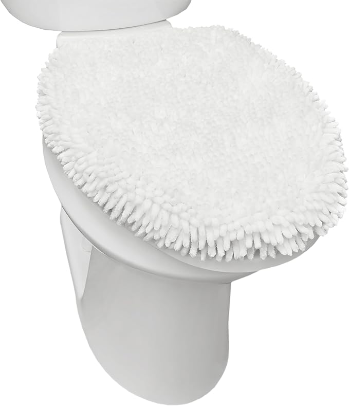 TOWN & COUNTRY BASICS Spa Step Noodle Solid Bathroom Toilet Lid Cover, Plush, Soft and Absorbent, Machine Washable, White, 18.5"x19.6"