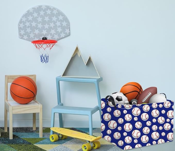 HIYAGON Rectangular Ball Easter Basket Baby Kids Storage Basket for Boys Dinosaur Room Decor Cute Toy Storage Organizer Bins Bedroom(Sports)