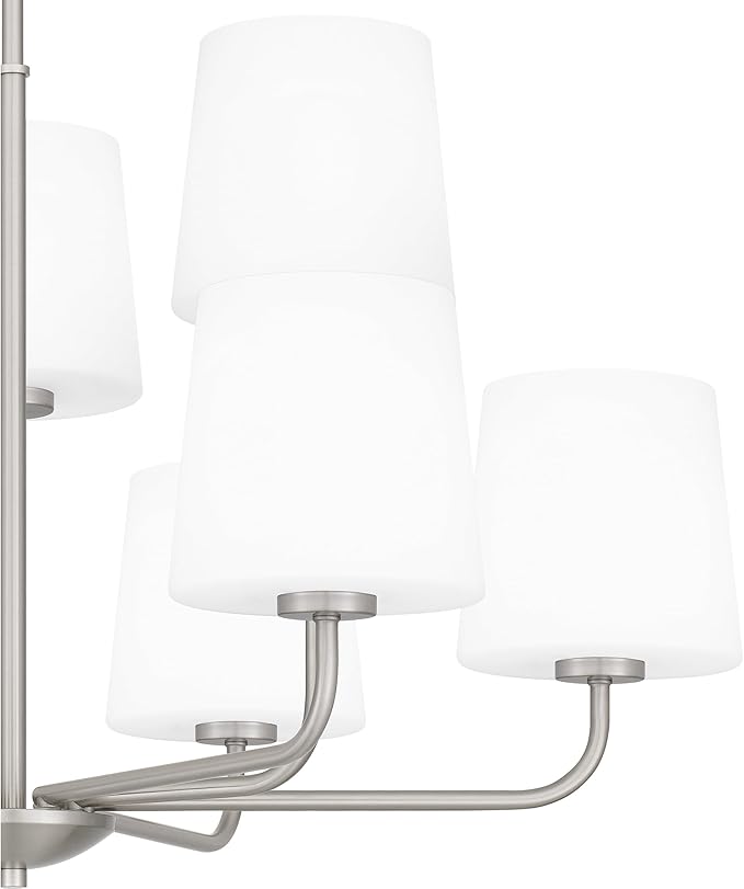 Quoizel Gallagher 2-Tier Chandelier, 32 Inch 9-Light Brushed Nickel Hanging Ceiling Light Fixture, Max Adjustable Height 57", Modern Industrial Design for Dining, Living Room, Kitchen or Office