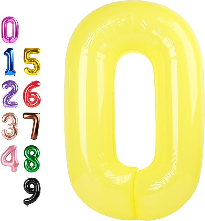 Yellow Balloon Numbers 40 Inch, Balloons 0 Number for Baby Birthday, Balloon for Baby Shower, Big Baloon for 10, 20, 100, 2025 Graduation Wedding Anniversaries Party