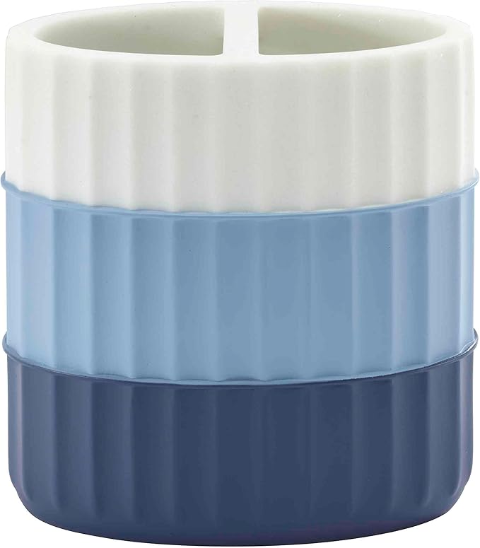 IZOD - Toothbrush Holder, Resin Countertop Bathroom Accessories, Dorm Room Essentials, Striped Bathroom Decor (Clubhouse Collection, Blue)