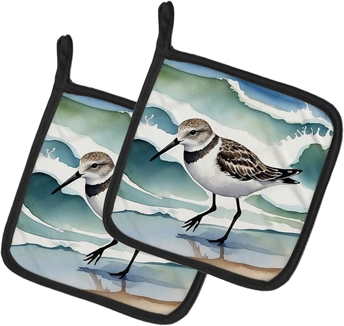 Caroline's Treasures Sanderling Racing The Tide Pair of Pot Holders Kitchen Heat Resistant Pot Holders Sets Oven Hot Pads for Cooking Baking BBQ, 7 1/2 x 7 1/2