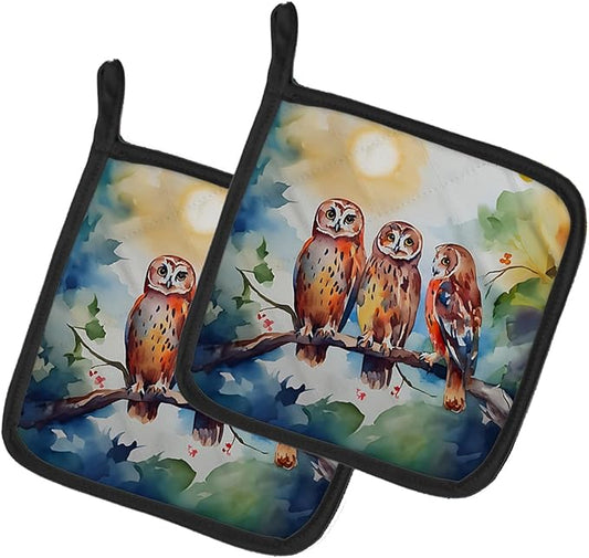 Caroline's Treasures Owls Pair of Pot Holders Kitchen Heat Resistant Pot Holders Sets Oven Hot Pads for Cooking Baking BBQ, 7 1/2 x 7 1/2