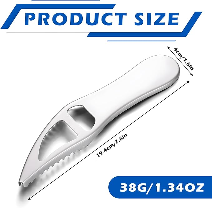 2 Pcs Silver Fish Scaler Remover, Stainless Steel Seafood Cleaning Tools, Portable Fish Scale Scraper with Bottle Opener for Kitchen and Outdoor Use