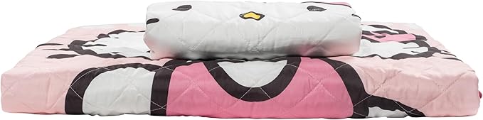 Jay Franco Hello Kitty Pink Stripes & Hearts Twin Size Quilt & Sham Set - Super Soft Lightweight Bedspread Set
