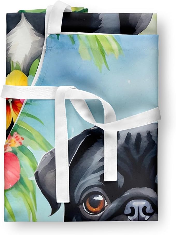 Caroline's Treasures Black Pug Luau Apron Cooking Kitchen Server Baking Crafts Gardening for Adult Women Men, Unisex, Large, Multicolor