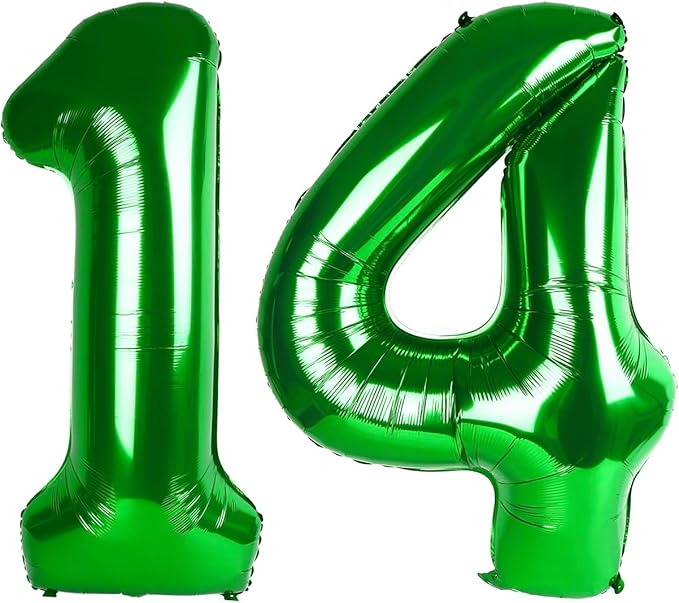 Dark Green Number 14 Balloons Balloon for 14th Birthday Decorations, 40 Inch Big Balloons for 14 41 Anniversaries Celebration Graduation Wedding Party