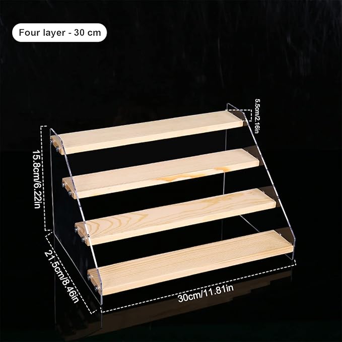 MSUIINT Spice Rack Organizer for Cabinet & Countertop - 30 cm Seasoning Organizer Spice Shelf and Kitchen Cabinet Storage - Space Saving Wooden Display Risers Holder Showcase Fixtures Jewelry (4 Tier)