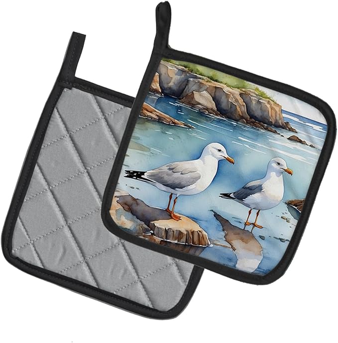Caroline's Treasures Gulls Scavenging Pair of Pot Holders Kitchen Heat Resistant Pot Holders Sets Oven Hot Pads for Cooking Baking BBQ, 7 1/2 x 7 1/2