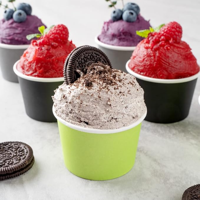Coppetta 4 Ounce Dessert Cups, 50 Disposable Ice Cream Cups - Lids Sold Separately, Heavy-Duty, Green Paper Frozen Yogurt Bowls, For Hot And Cold Foods, Perfect For Gelato Or Mousse - Restaurantware