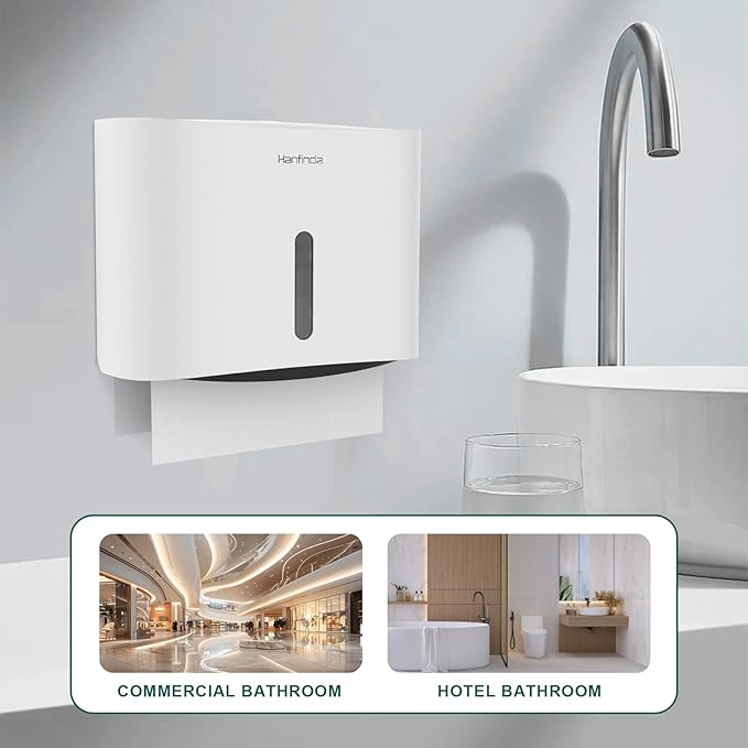 Paper Towel Dispenser Wall Mounted, Adhesive Commercial Paper Towel Dispenser - Wall-Mounted, Fits Multifold/Trifold/C-Fold Towels, Perfect for Bathrooms White