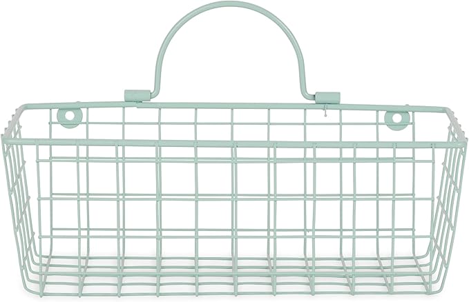 DII Farmhouse Vintage Decor, Wire Wall Basket, Small, Aqua, 2 Piece