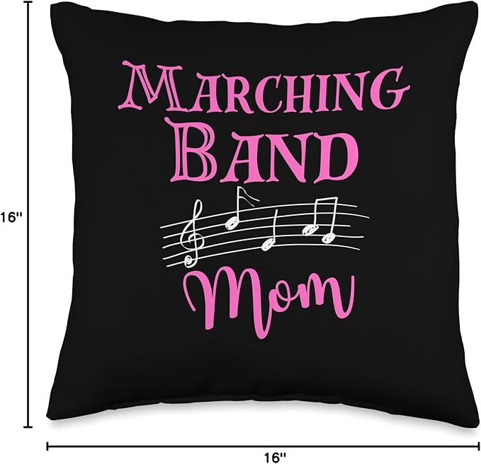Drums, Saxophone Alto Music Sheets Flute Tenor Kid Marching Band Mom School Tuba Sax Musical Symbols Throw Pillow, 16x16, Multicolor