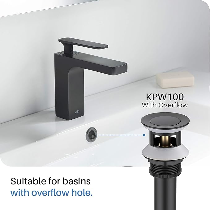 KIBI KBF1010 Solid Brass Single Handle Single Hole Circular X Faucet for Bathroom Sink with Pop Up Drain | High Arc Faucet Spout | Durable Matte Black Finish | Corrosion and Rust Resistant