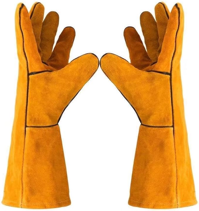 Heat Resistant Gloves for Grill BBQ,Long Sleeve Grill Gloves for Baking,Oven,Fireproof, Stove,Welder,Welding,Fireplace (Yellow)