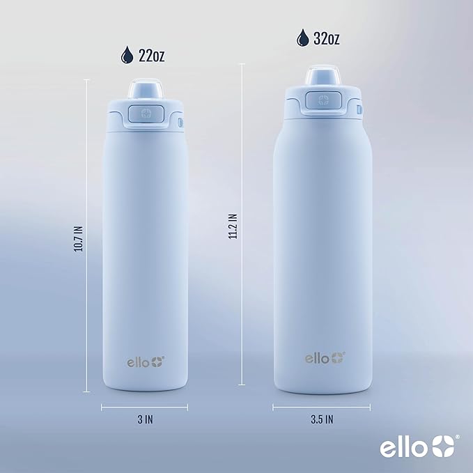 Ello Pop & Fill 32oz Stainless Steel Water Bottle with Quick Fill Technology, Double Walled and Vacuum Insulated Metal, Leak Proof Locking Lid, Sip and Chug, Reusable, BPA Free, Halogen Blue