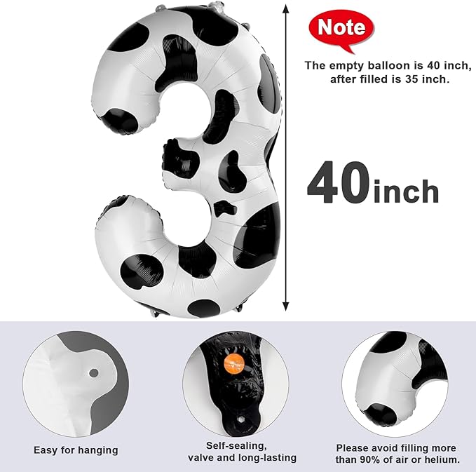 Numbers Balloon 3, 40 Inch Large White Black Balloon for Three Year Old Birthday Decor, 3 13 30 31 Birthday Party Decorations for Wedding Supplies