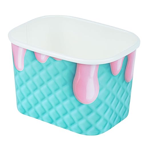 Restaurantware Paper Cups 200 Count 12 Ounce Square Disposable Ice Cream Containers, Leak-Resistant Paper Dessert To Go Cups, Hot And Cold Food, Durable Bubblegum Splash Design